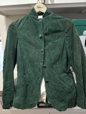 Hazel Brown Forest Green Suede Button-Front Blazer
